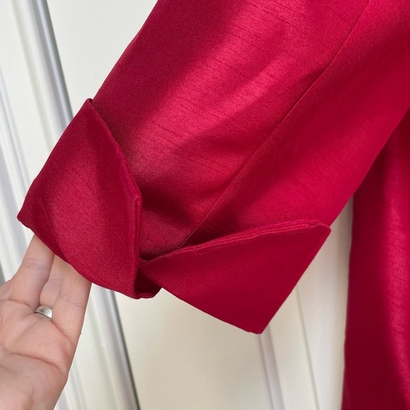 Chico's Newer Tag 3/4 Sleeve Pockets Deep Red Lined Taffeta Jacket Duster - Picture 7 of 10